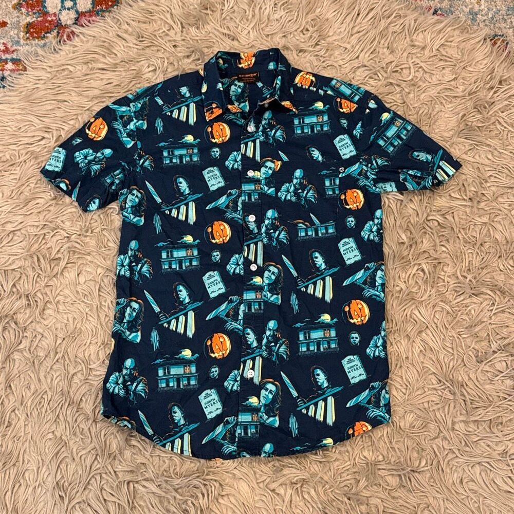 Halloween Creepy Co Mens XS Michael Myers Pumpkin Spooky Button Up Shirt